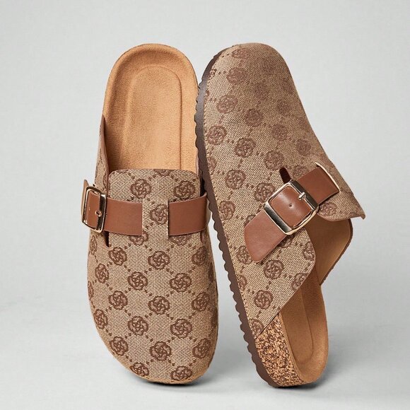 Multicolor Elegant Women's Adjustable Strap Monogram Buckle Clogs Mules - Picture 4 of 7